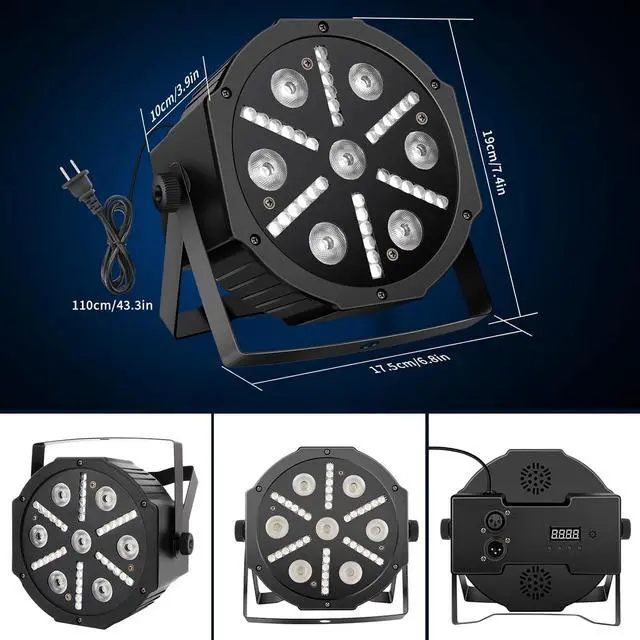 Alt view image 6 of 7 - LED Par Stage Lights 2Pack - RGBW DJ Par Light with Color Mixing Strobe Sound Activated by Remote and DMX Control for Wedding Church Birthday Party Band Events Club