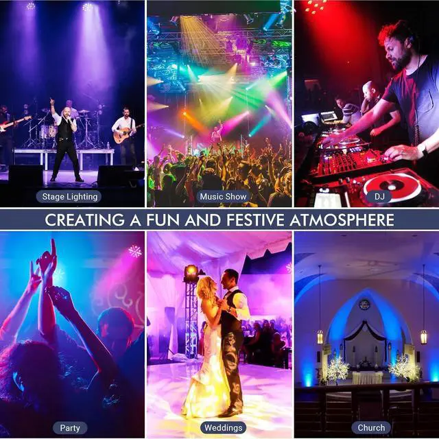 Alt view image 7 of 7 - LED Par Stage Lights 2Pack - RGBW DJ Par Light with Color Mixing Strobe Sound Activated by Remote and DMX Control for Wedding Church Birthday Party Band Events Club