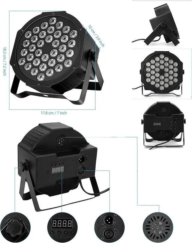 Alt view image 5 of 7 - 36 LED Stage Lights RGB DJ LED Par Light Remote & DMX Controlled Sound Activated Auto Play Uplighting for Wedding Birthday Christmas Holiday Music Show Dance Party Stage Lighting-4 Pack