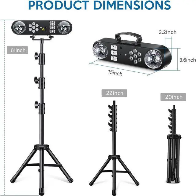 Alt view image 5 of 7 - DJ Lights with Stand, 5 in 1 Party Bar Light Set with Rotating Ball, Strobe, UV, Colorful LED Par Light and Pattern, Sound Activated DJ Lighting System for Disco Stage Gig Band Wedding