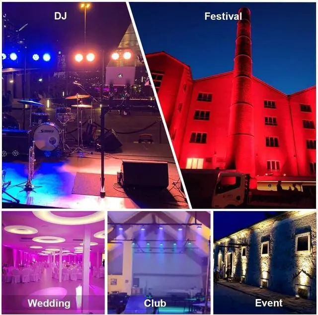 Alt view image 7 of 7 - Stage Light Led Par Aluminum Cast Fanless Accent Light DMX RGBW 96W Dj Lights Sound Activated Powerful SlimPAR Led Wash Uplighting for Church,Wedding,Clubs,Theater