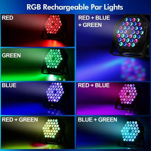 Alt view image 2 of 7 - Rechargeable LED Par Can Lights, RGB Battery Powered Stage Uplights with Sound Activated Remote & DMX Control for Festival Event Wedding Bar Church