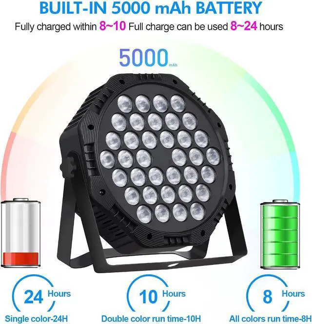 Alt view image 3 of 7 - Rechargeable LED Par Can Lights, RGB Battery Powered Stage Uplights with Sound Activated Remote & DMX Control for Festival Event Wedding Bar Church