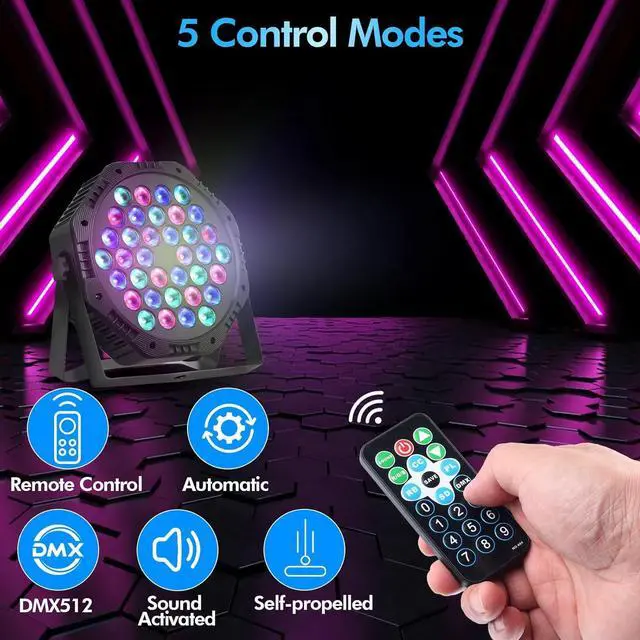 Alt view image 4 of 7 - Rechargeable LED Par Can Lights, RGB Battery Powered Stage Uplights with Sound Activated Remote & DMX Control for Festival Event Wedding Bar Church
