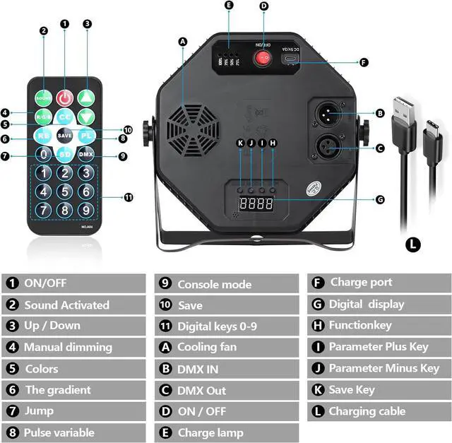 Alt view image 6 of 7 - Rechargeable LED Par Can Lights, RGB Battery Powered Stage Uplights with Sound Activated Remote & DMX Control for Festival Event Wedding Bar Church