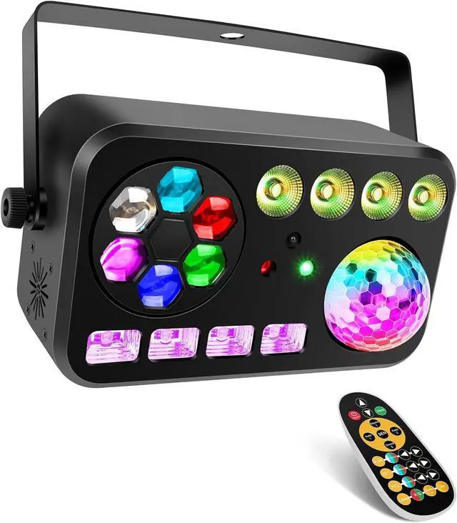 Main image of LED Stage Party Light - 100W 5IN1 DJ Light with Disco Ball Green&Red Patterns UV/White Strobe Par Lighting Effects DMX Remote Control for Home Party Club Bar Music Dance Events