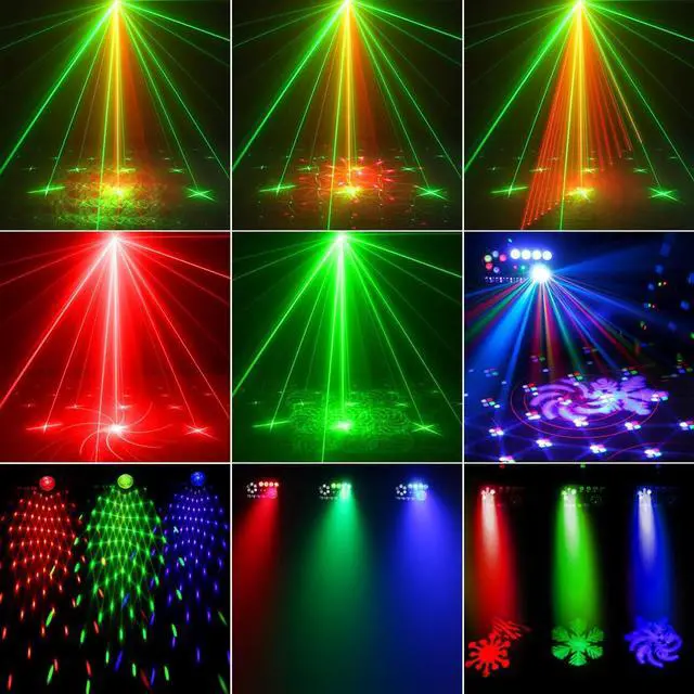 Alt view image 2 of 7 - LED Stage Party Light - 100W 5IN1 DJ Light with Disco Ball Green&Red Patterns UV/White Strobe Par Lighting Effects DMX Remote Control for Home Party Club Bar Music Dance Events