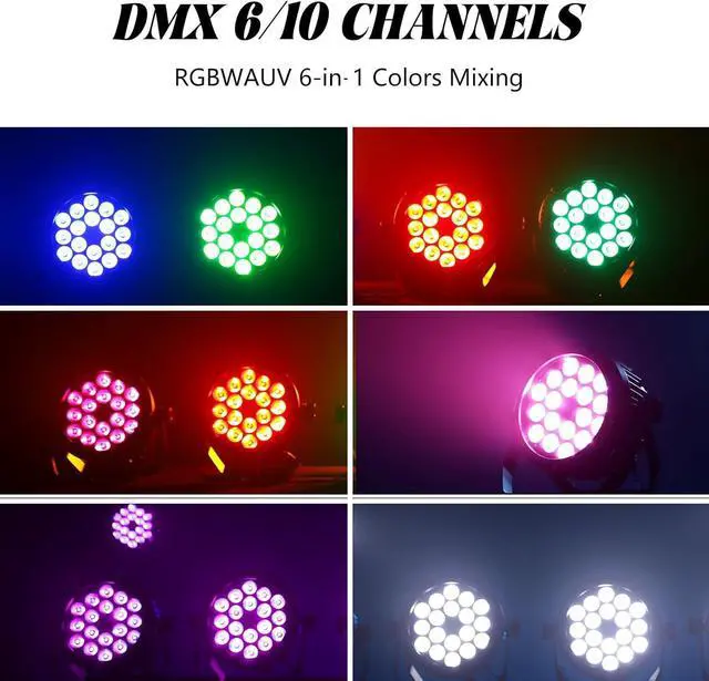 Alt view image 7 of 7 - Outdoor Waterproof LED Par Lights 18x18W RGBWA UV 6in1 LED Light DMX Control Stage Light DJ Equipment Disco Lighting for Party, Club, Bar, Wedding, Halloween Decorations