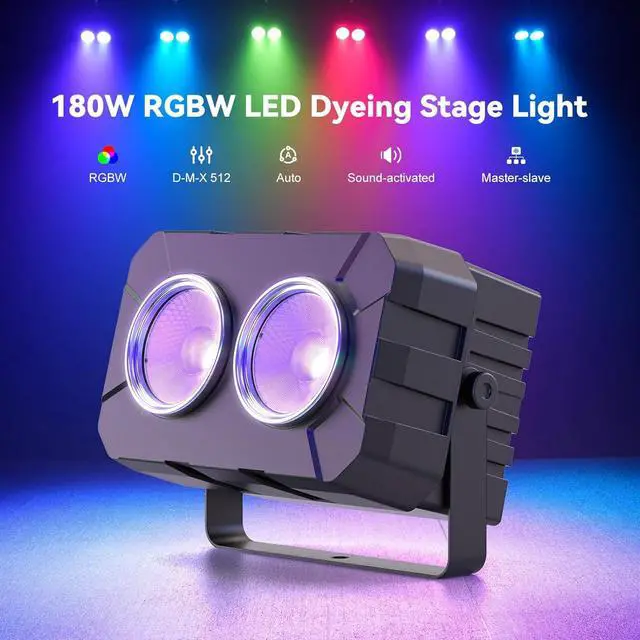 Alt view image 2 of 7 - 180W COB Stage Light, RGBW 4IN1 2-Eyes LED Par Can, Audience Casting DMX512 & Sound-Activated COB Par Lights, Blinder Stage Lights for DJ Party Wedding Bar Club Events