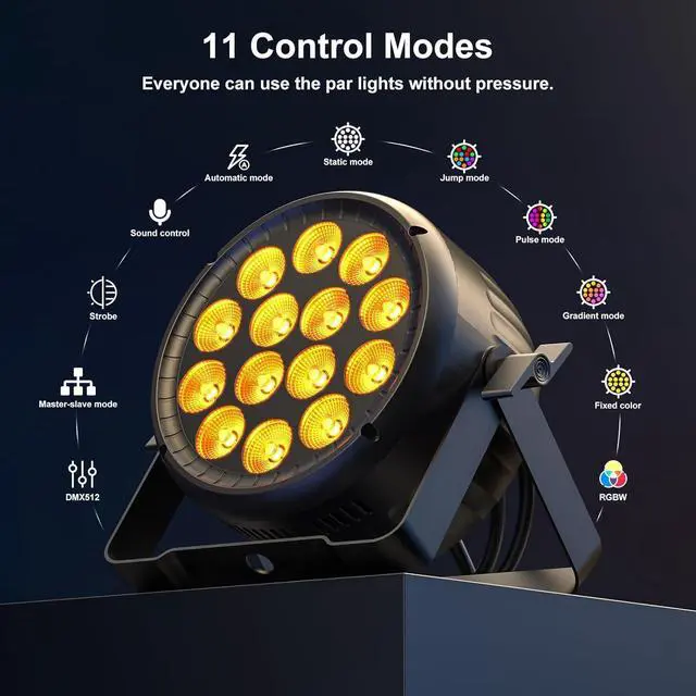 Alt view image 4 of 7 - Par Lights RGBW 4in1 14X18W LED Stage Lighting Aluminum Strobe Stage Light DMX512 Uplights with Sound Activated Party Lights for Church DJ Disco Club Wedding Concerts Christmas