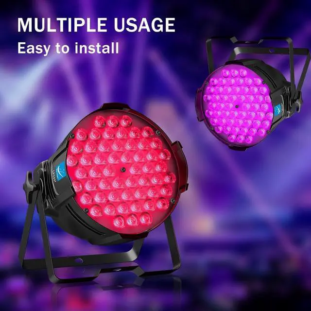 Alt view image 4 of 7 - DJ Stage Lights Sound Activated DMX Multi-Color 54x3W RGB LED Par Lights for Concert, Parties, Band, Events, Wedding, Club, Church Stage Lighting (1 Pack)