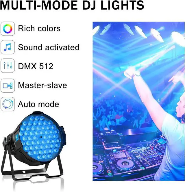 Alt view image 5 of 7 - DJ Stage Lights Sound Activated DMX Multi-Color 54x3W RGB LED Par Lights for Concert, Parties, Band, Events, Wedding, Club, Church Stage Lighting (1 Pack)