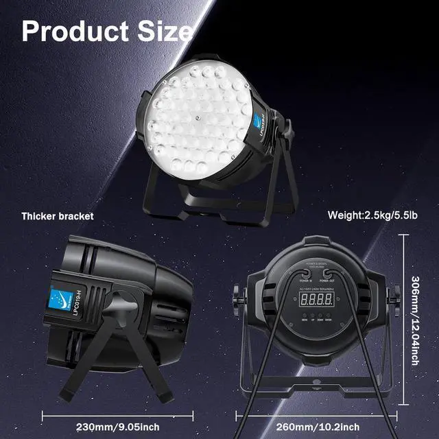 Alt view image 6 of 7 - Stage Par Lights 54 LED*4W DJ Light DMX & RDM Sound Activated Party Lights RGB Wash Light Disco Spotlight for Events, Church, Wedding, Theatre, Club, Gigs