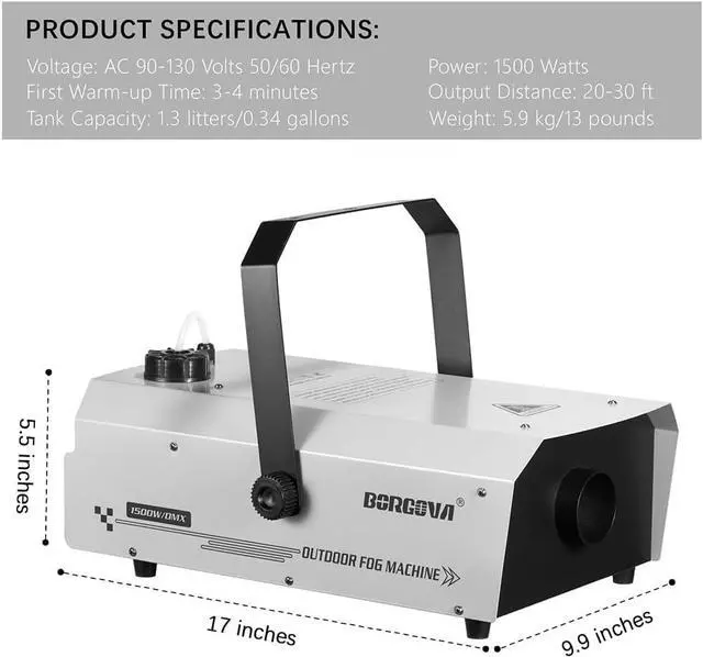 Alt view image 5 of 7 - Fog Machine 1500W with DMX, Wireless Remote & Timer Function  Professional Outdoor Waterproof Smoke Machine for Stage DJs, Halloween, Parties, Concerts, Events