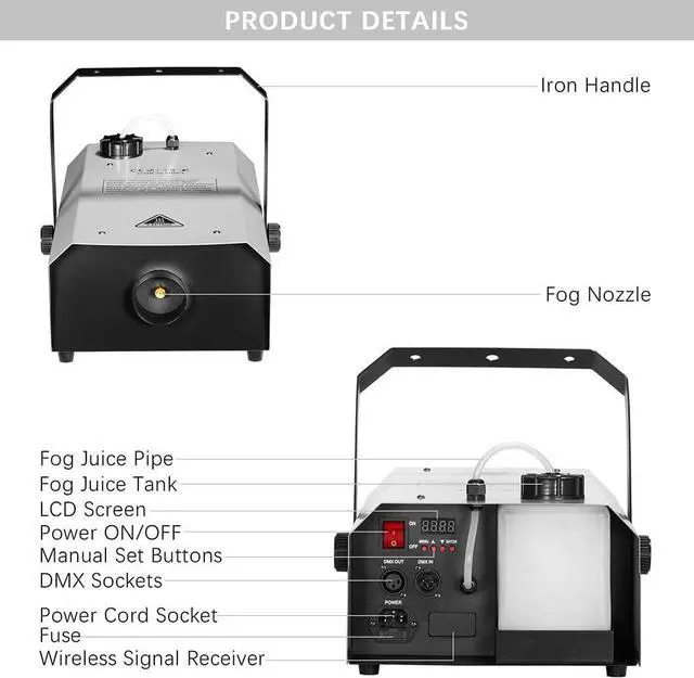 Alt view image 6 of 7 - Fog Machine 1500W with DMX, Wireless Remote & Timer Function  Professional Outdoor Waterproof Smoke Machine for Stage DJs, Halloween, Parties, Concerts, Events