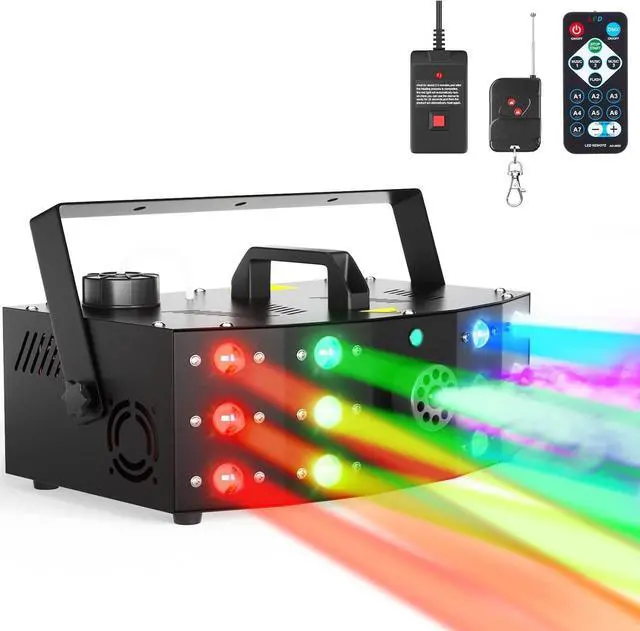 Alt view image 2 of 7 - Fog Machine Smoke Machine with 12 LED Colorful Beam Light DMX Light Control & Manual Control & Wireless Remote Perfect for Indoor Outdoor Wedding, Halloween, Party and Stage Effect