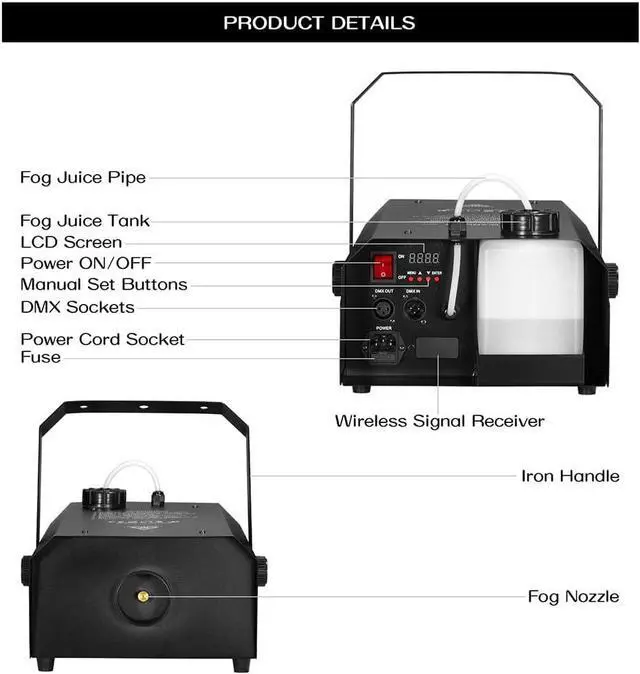 Alt view image 6 of 7 - Smoke Machine 1500W with DMX, Wireless Remote, and Timer  Professional Outdoor Waterproof Fog Machine for Stage DJs, Halloween, Parties, Concerts, and Events