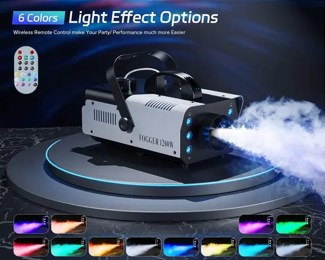Alt view image 2 of 7 - 1200W RGB Fog Machine, 6 Colorful LED Lights for Smoke Machine Indoor/Outdoor Use, Perfect for Parties, Weddings, and Stage Effects 2PC