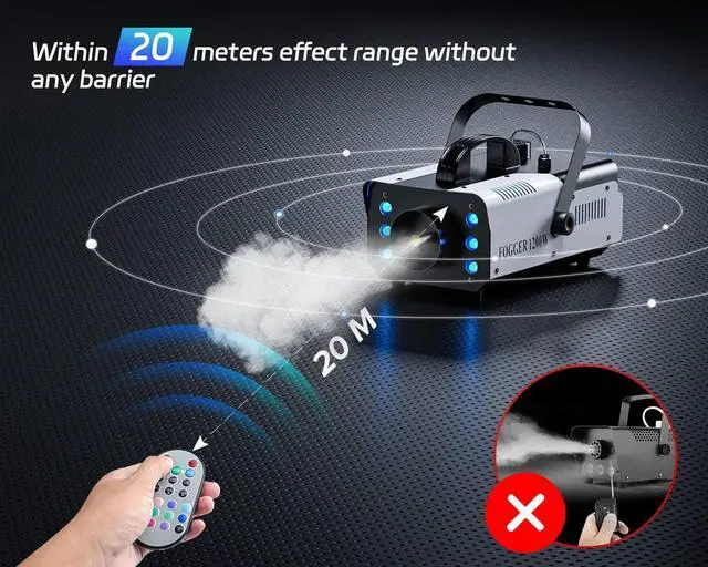 Alt view image 3 of 7 - 1200W RGB Fog Machine, 6 Colorful LED Lights for Smoke Machine Indoor/Outdoor Use, Perfect for Parties, Weddings, and Stage Effects 2PC