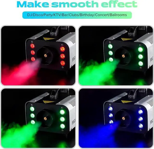 Alt view image 4 of 7 - 1200W RGB Fog Machine, 6 Colorful LED Lights for Smoke Machine Indoor/Outdoor Use, Perfect for Parties, Weddings, and Stage Effects 2PC
