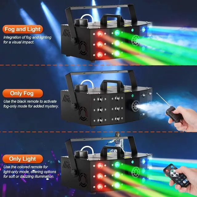 Alt view image 4 of 7 - Fog Machine Smoke Machine with 12 LED Colorful Beam Light DMX Light Control & Manual Control & Wireless Remote Perfect for Indoor Outdoor Wedding, Halloween, Party and Stage Effect
