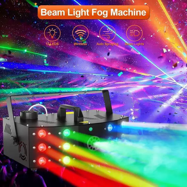 Alt view image 5 of 7 - Fog Machine Smoke Machine with 12 LED Colorful Beam Light DMX Light Control & Manual Control & Wireless Remote Perfect for Indoor Outdoor Wedding, Halloween, Party and Stage Effect