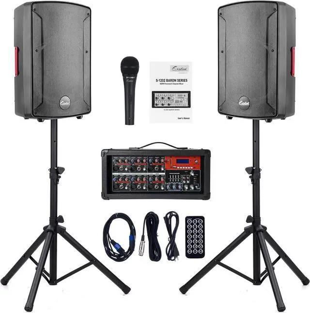 Main image of S-1202 12inch 2000W Bluetooth PA System with Powered Mixer Set, Passive Speakers with 6 Channel Mixer/Stands/Mic/Effect Controller/ 48V Phantom Power,for Indoor&Outdoor