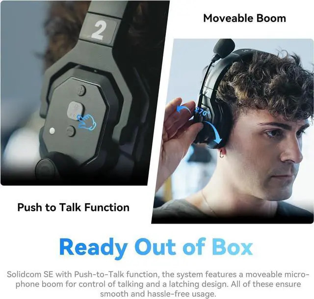 Alt view image 4 of 7 - Hollyland Solidcom SE Full Duplex 2-Users ENC Noise Cancellation Wireless Intercom Headset System 1100ft Team Communication with PTT Mute Single Ear Headset for TV Film Production (2.4GHz Version)