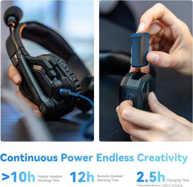Alt view image 6 of 7 - Hollyland Solidcom SE Full Duplex 2-Users ENC Noise Cancellation Wireless Intercom Headset System 1100ft Team Communication with PTT Mute Single Ear Headset for TV Film Production (2.4GHz Version)