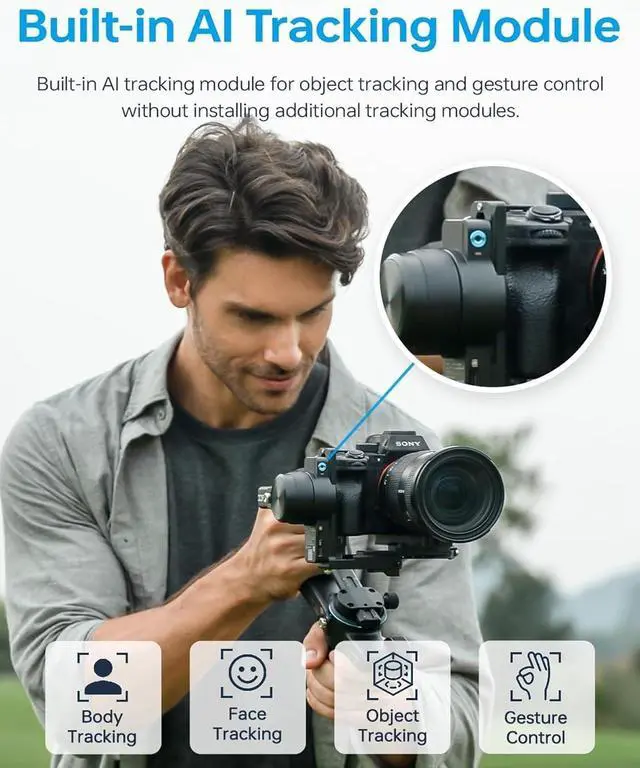 Alt view image 2 of 7 - SCORP 2 KIT Gimbal Stabilizer for DSLR and Mirrorless Camera,Built-in AI Tracking,3-Axis Gimbal for Sony/Canon/Nikon/Fujifilm, Max 5.51lbs,Touch Screen, Native Vertical Shooting with Case