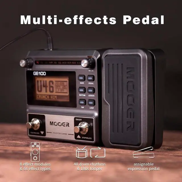 Alt view image 2 of 7 - GE100 Multi-Effects Guitar Pedal with 80 Presets, 66 Effects, Loop and Expression Volume Pedal, Tap Tempo, Headphone Out
