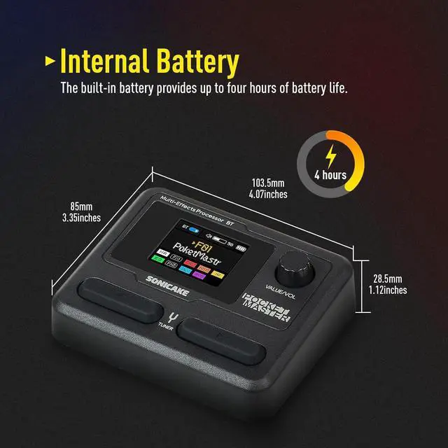 Alt view image 6 of 7 - Pocket Master-Portable Multi Effects Pedal, 100+ Built-in Guitar/Bass/Acoustic Effects, Amp Modeling, IR Cabinets Simulation, Stereo OTG USB Audio Interface, Rechargeable Guitar Pedal (Black)