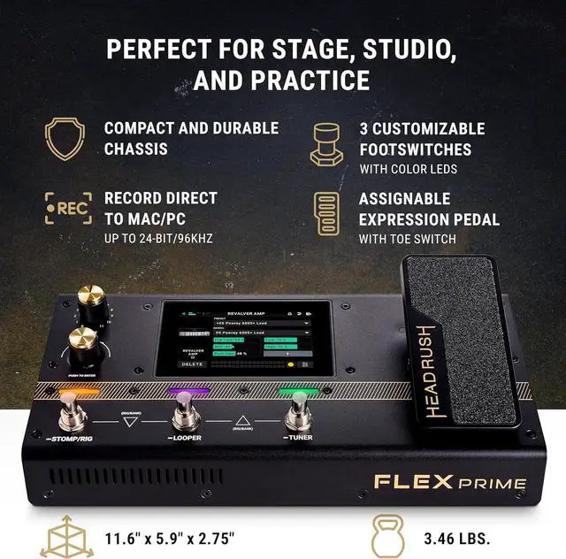 Alt view image 4 of 7 - Flex Prime - Guitar and Bass Multi Effects Pedal and Amp Modeling Processor with Touchscreen, Looper, Wi-Fi, Bluetooth, IR Loader, USB, Lessons