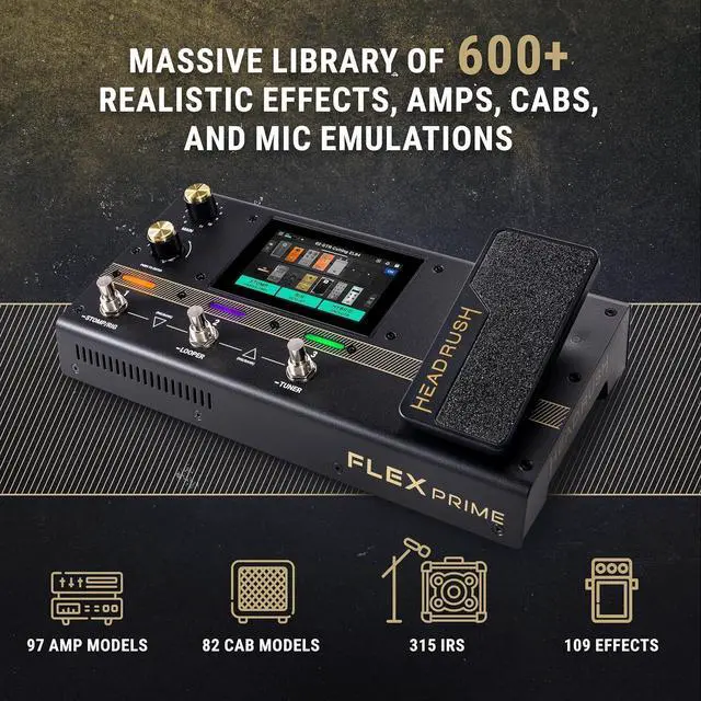 Alt view image 3 of 7 - Flex Prime - Guitar and Bass Multi Effects Pedal and Amp Modeling Processor with Touchscreen, Looper, Wi-Fi, Bluetooth, IR Loader, USB, Lessons