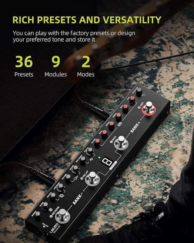 Alt view image 2 of 7 - Multi Effects Guitar Pedal, Guitar Effects Pedal with 36 Presets, Editable 4 Modules, Amp, Chorus, Delay, Reverb, IR CAB, Tuner, BT Connection, Music Recording