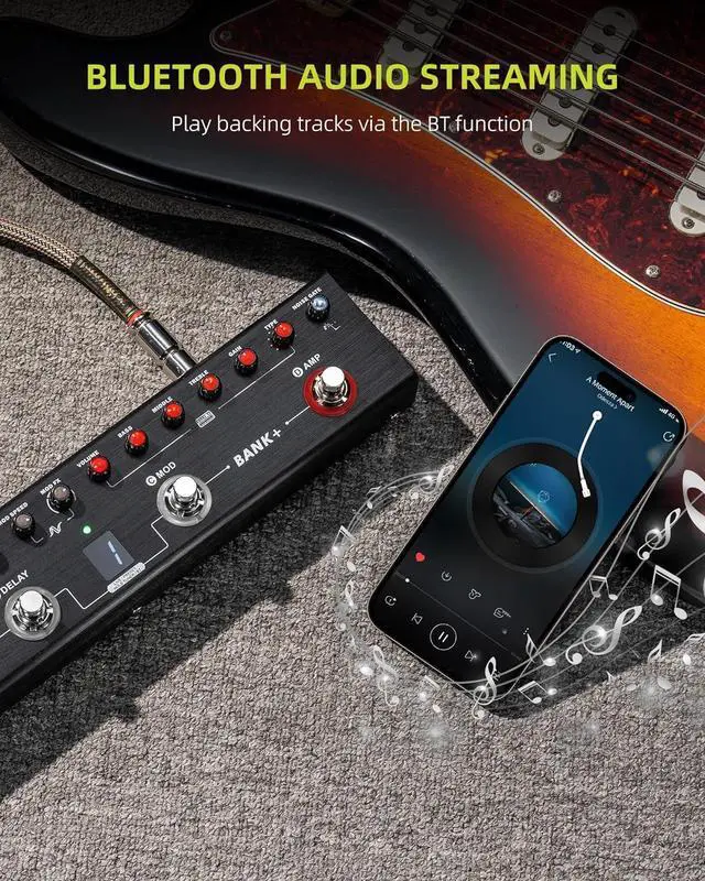 Alt view image 6 of 7 - Multi Effects Guitar Pedal, Guitar Effects Pedal with 36 Presets, Editable 4 Modules, Amp, Chorus, Delay, Reverb, IR CAB, Tuner, BT Connection, Music Recording