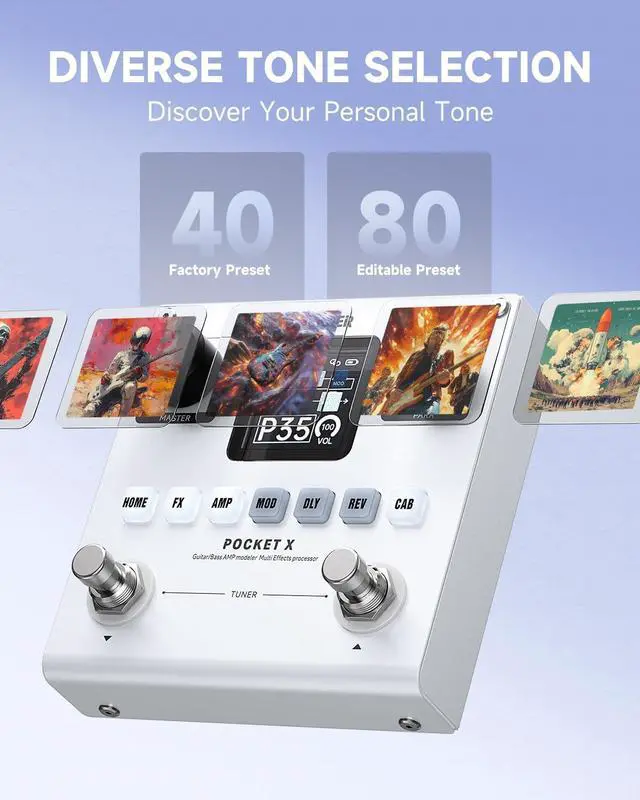 Alt view image 3 of 7 - Pocket-X Multi Effects Guitar Pedal Guitar/Bass AMP Modeler Multi Effects Processor Portable Rechargeable Guitar Pedal with 6 Effects Modules, 80 Presets, 20 IRs for Electric Guitar