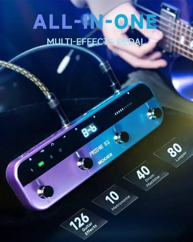 Alt view image 2 of 7 - S1 Multi-Effects Processor, Stereo Electric Guitar Pedals with Wireless Footswitch Controller 2 IN 1 126 Guitar Effects Tuner 10 Metronome 40 Drum Machine 80s Looper OTG USB Recording