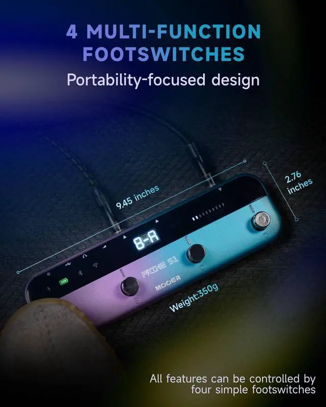 Alt view image 5 of 7 - S1 Multi-Effects Processor, Stereo Electric Guitar Pedals with Wireless Footswitch Controller 2 IN 1 126 Guitar Effects Tuner 10 Metronome 40 Drum Machine 80s Looper OTG USB Recording