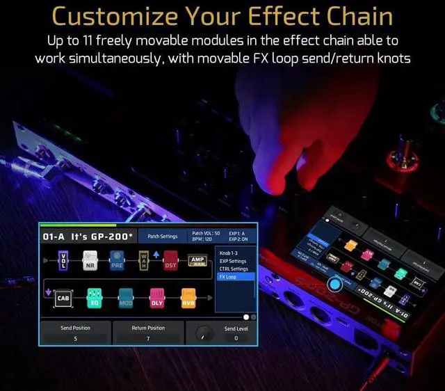 Alt view image 4 of 7 - GP-200R Multi Effects Processor Multi-Effects Guitar Bass Pedal with Expression Pedal FX Loop MIDI I/O Amp Modeling IR Cabinets OTG USB Audio Interface