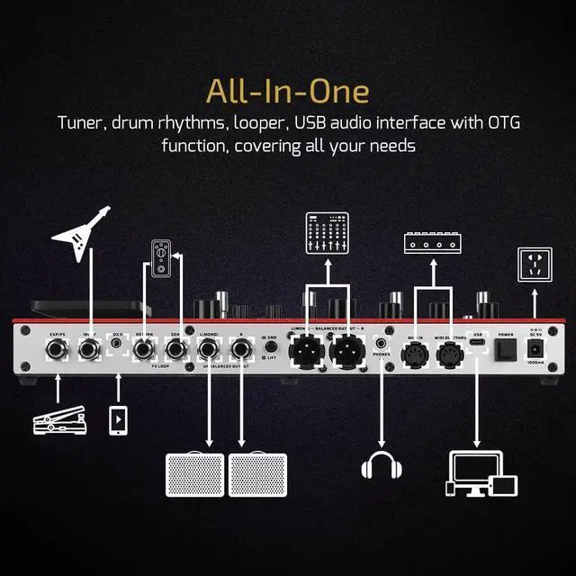 Alt view image 6 of 7 - GP-200R Multi Effects Processor Multi-Effects Guitar Bass Pedal with Expression Pedal FX Loop MIDI I/O Amp Modeling IR Cabinets OTG USB Audio Interface