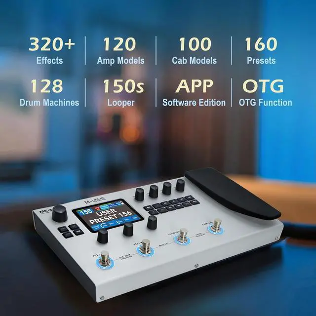 Alt view image 2 of 7 - MK-300 Guitar Bass AMP Modeler & Effects Processor with 320+ Effects, 160 Presets, Looper, Drum Machine, USB/BT 10H Battery for Live/Recording