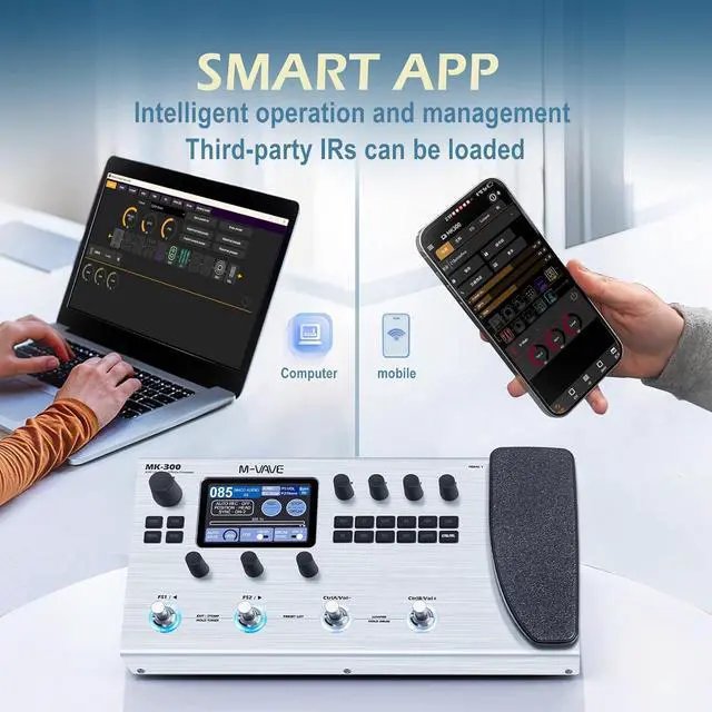 Alt view image 3 of 7 - MK-300 Guitar Bass AMP Modeler & Effects Processor with 320+ Effects, 160 Presets, Looper, Drum Machine, USB/BT 10H Battery for Live/Recording