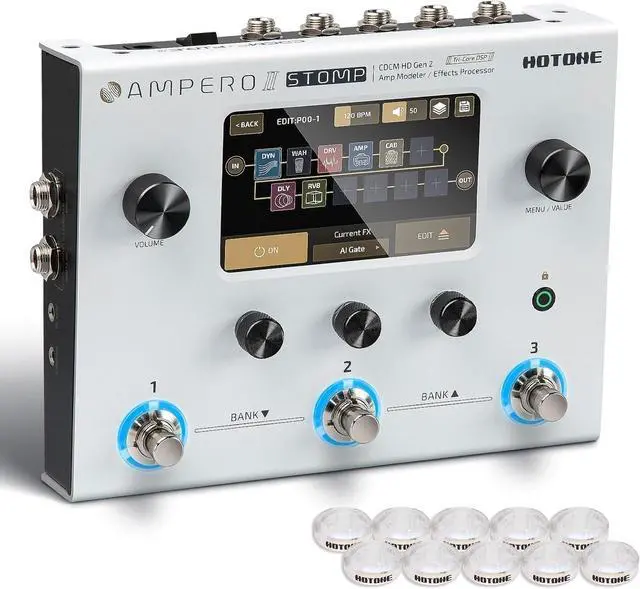 Main image of Guitar Multi Effects Processor Multi Effects Pedal Touch Screen Guitar Bass Amp Modeling IR Cabinets Simulation Multi FX Processor (Include 10 PCS Additional Footswitch Toppers)