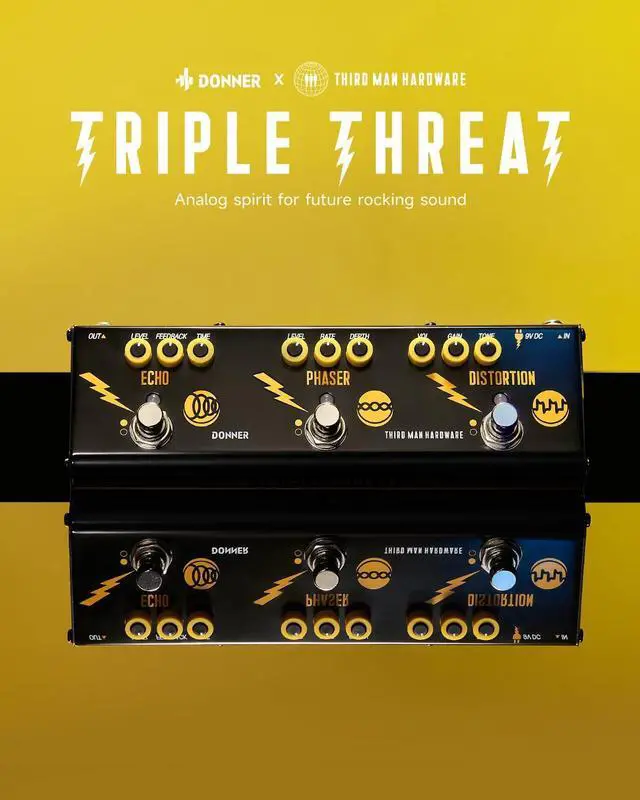 Alt view image 2 of 7 - X Third Man Hardware Multi-Effect Pedal, Triple Threat 3-in-1 Analog Guitar Pedal Distortion Phaser Echo Pedal with Adapter for Electric Guitar