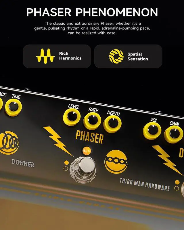 Alt view image 4 of 7 - X Third Man Hardware Multi-Effect Pedal, Triple Threat 3-in-1 Analog Guitar Pedal Distortion Phaser Echo Pedal with Adapter for Electric Guitar