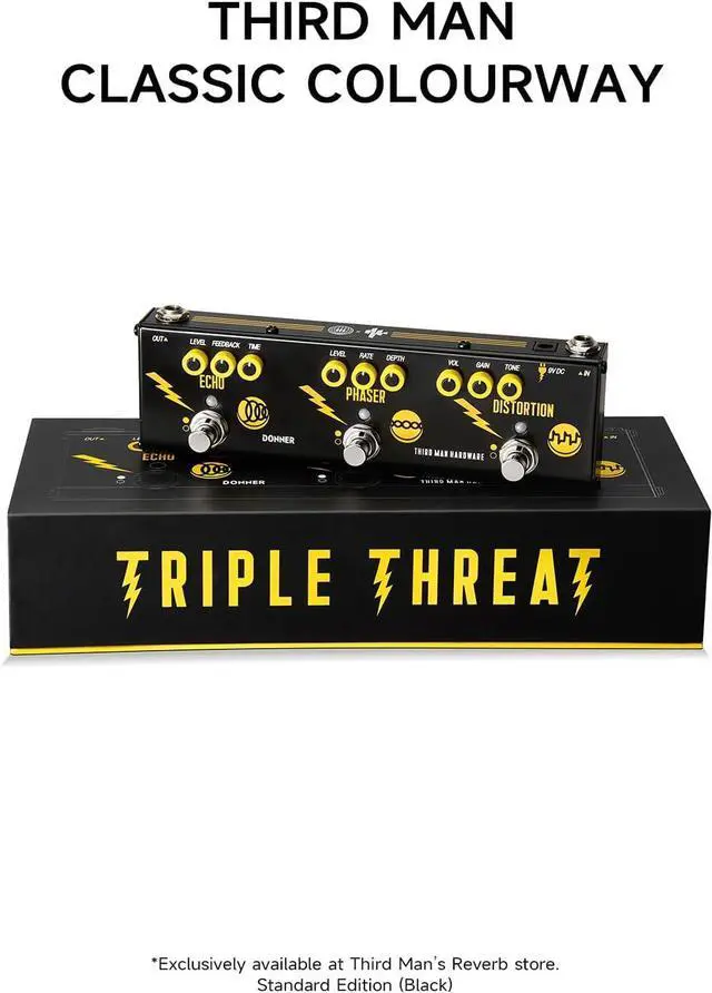 Alt view image 7 of 7 - X Third Man Hardware Multi-Effect Pedal, Triple Threat 3-in-1 Analog Guitar Pedal Distortion Phaser Echo Pedal with Adapter for Electric Guitar