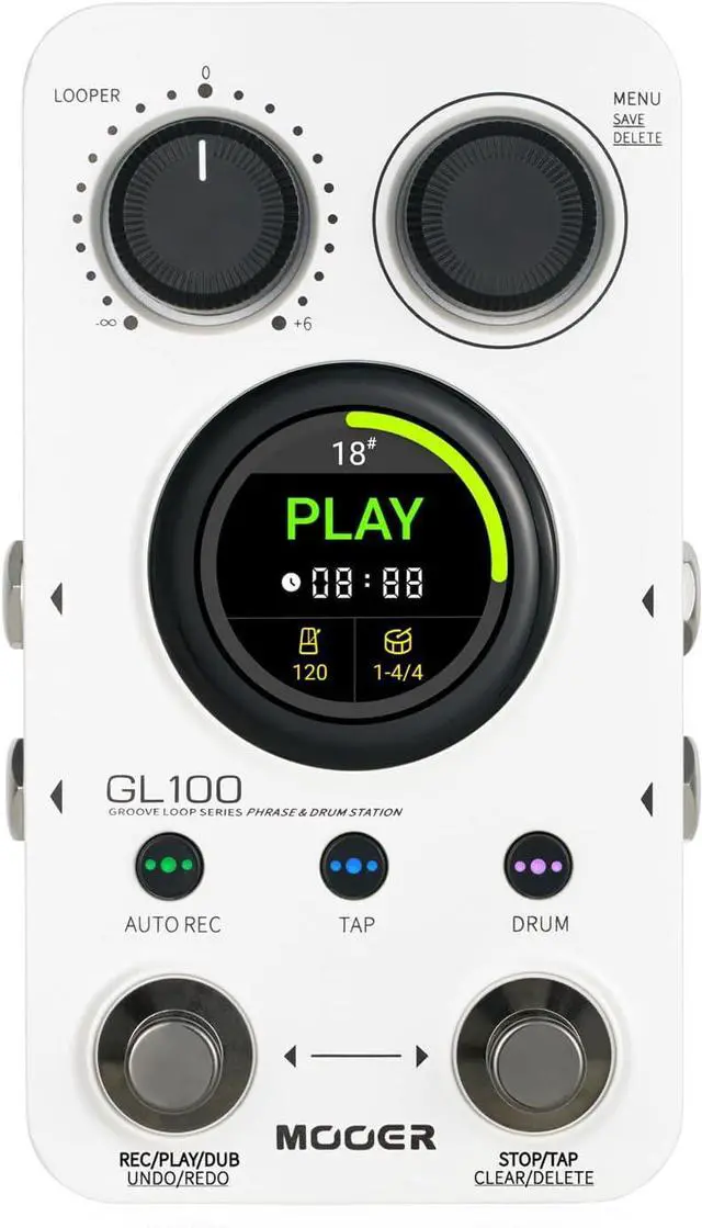 Main image of GL100 Looper Pedal Drum Machine, 2 in 1 Drum Looper Guitar Pedal 1.3-inch Touchsreen with 300 Min in Total 100 Slots 220 Drum Grooves Auto-record Time Stretch Function Dedicated Editor Software