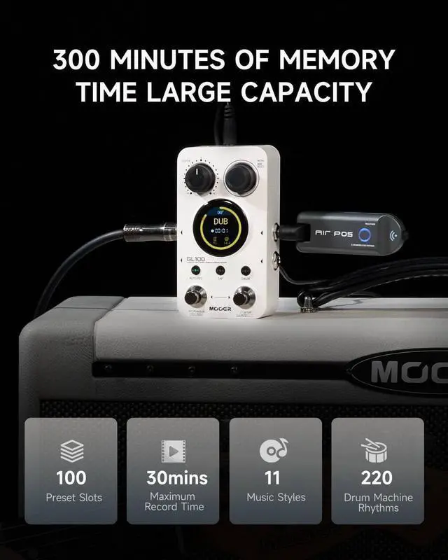 Alt view image 3 of 7 - GL100 Looper Pedal Drum Machine, 2 in 1 Drum Looper Guitar Pedal 1.3-inch Touchsreen with 300 Min in Total 100 Slots 220 Drum Grooves Auto-record Time Stretch Function Dedicated Editor Software