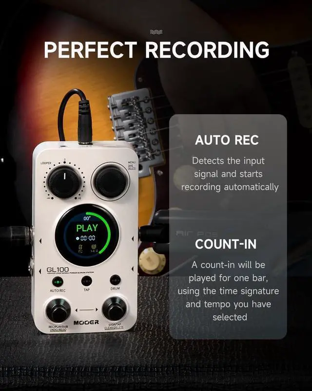 Alt view image 4 of 7 - GL100 Looper Pedal Drum Machine, 2 in 1 Drum Looper Guitar Pedal 1.3-inch Touchsreen with 300 Min in Total 100 Slots 220 Drum Grooves Auto-record Time Stretch Function Dedicated Editor Software